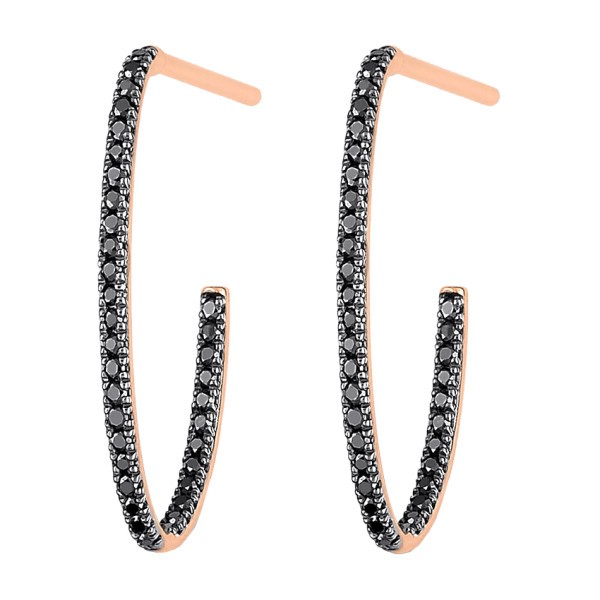 Créoles Ginette NY Ellipse en or rose et diamants noirs