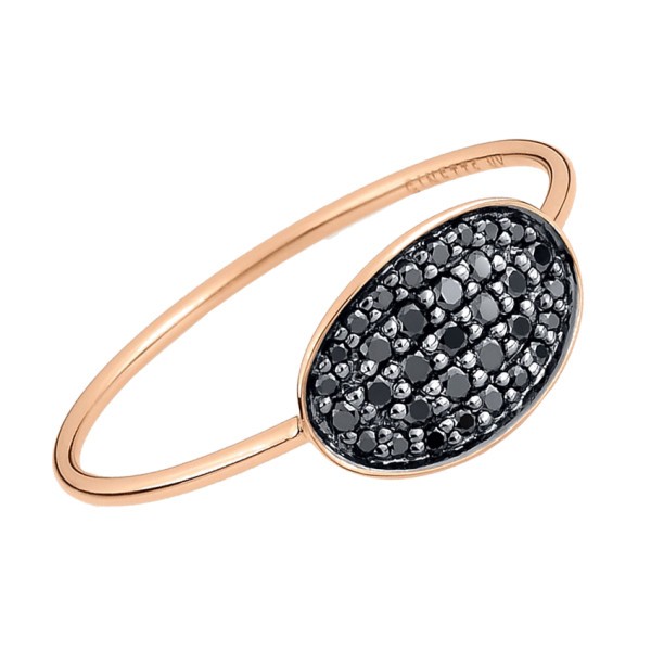 Bague Ginette NY Mini Sequin en or rose et diamants noirs