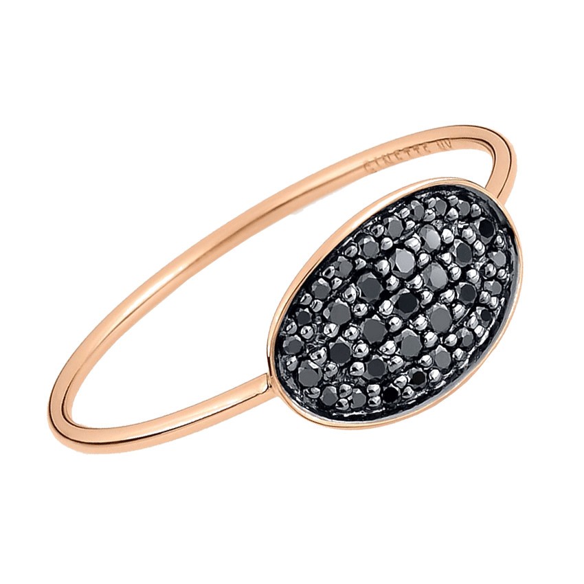 Bague Ginette NY Mini Sequin en or rose et diamants noirs