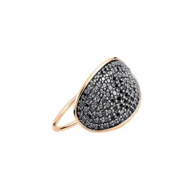 Bague Large Ginette NY Sequin en or rose et diamants noirs