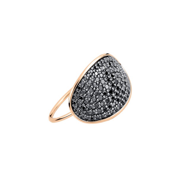 Bague Large Ginette NY Sequin en or rose et diamants noirs