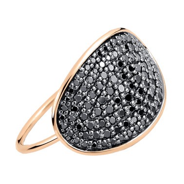 Bague Large Ginette NY Sequin en or rose et diamants noirs