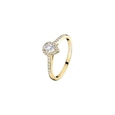 Solitaire Lepage Marcel en or jaune et diamant taille poire