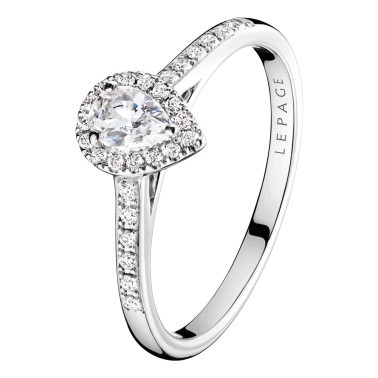 Solitaire Lepage Marcel en or blanc et diamant taille poire