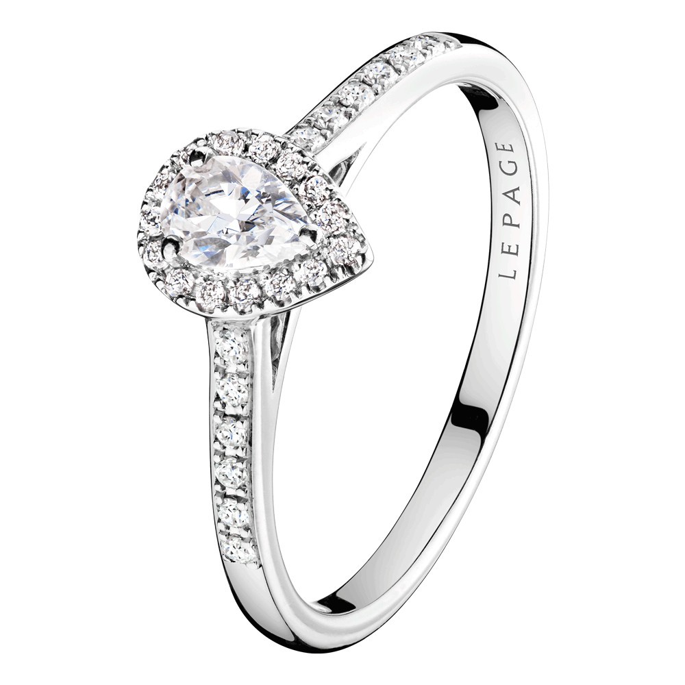 Solitaire Lepage Marcel en or blanc et diamant taille poire