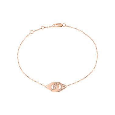 Bracelet dinh van Menottes R8 en or rose et diamants sur chaîne