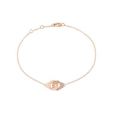 Bracelet dinh van Menottes R8 en or rose et diamants sur chaîne