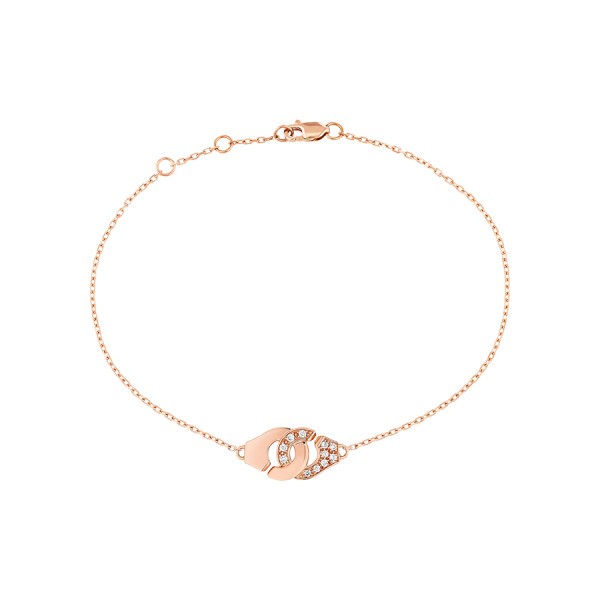 Bracelet dinh van Menottes R8 en or rose et diamants sur chaîne