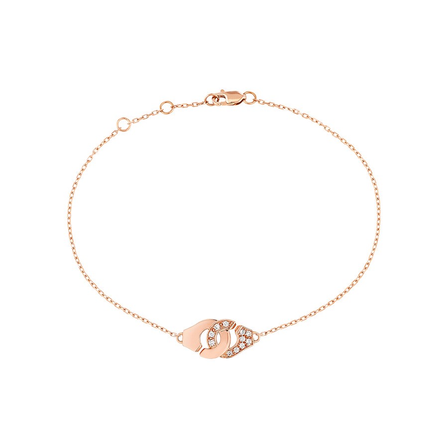 Bracelet dinh van Menottes R8 en or rose et diamants sur chaîne