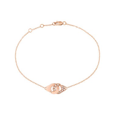 Bracelet dinh van Menottes R8 en or rose et diamants sur chaîne
