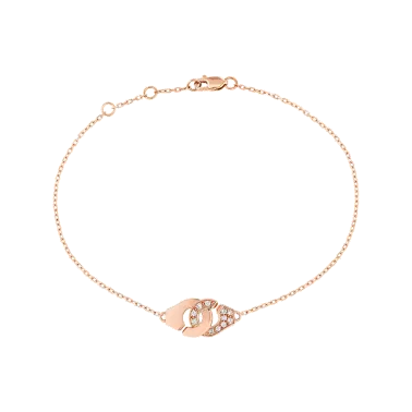 Bracelet dinh van Menottes R8 en or rose et diamants sur chaîne