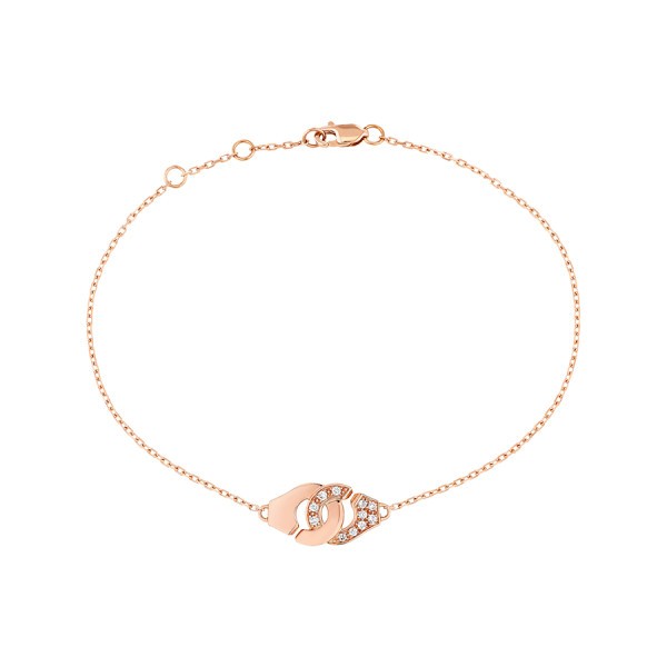 Bracelet dinh van Menottes R8 en or rose et diamants sur chaîne