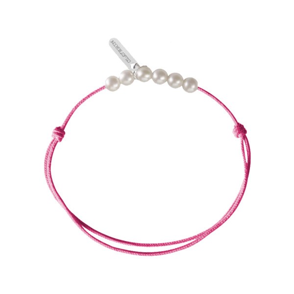 Bracelet Claverin Mini 6 Little Treasures cordon rose fuschia et perles blanches - SOLDAT PL