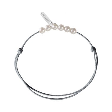 Bracelet Claverin Mini 6 Little Treasures cordon gris perlé et perles blanches - SOLDAT