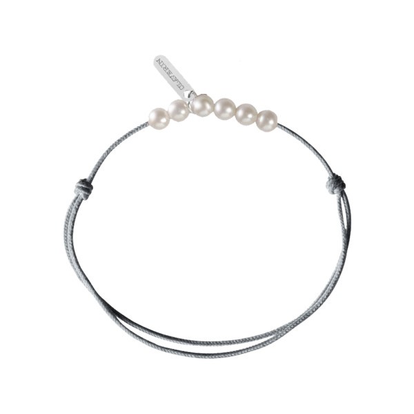 Bracelet Claverin Mini 6 Little Treasures cordon gris perlé et perles blanches