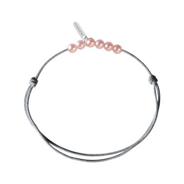 Bracelet Claverin Mini 6 Little Treasures cordon gris et perles roses - SOLDAT