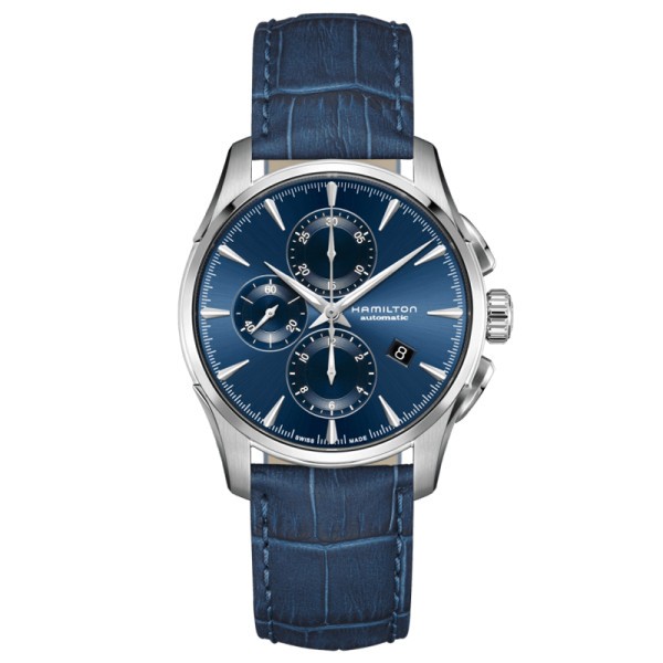 Montre Hamilton Jazzmaster automatique cadran bleu bracelet cuir bleu façon croco 42 mm