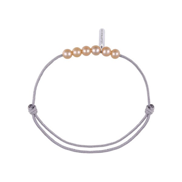 Bracelet Claverin Mini 6 Little Treasures XL cordon gris perlé et perles roses