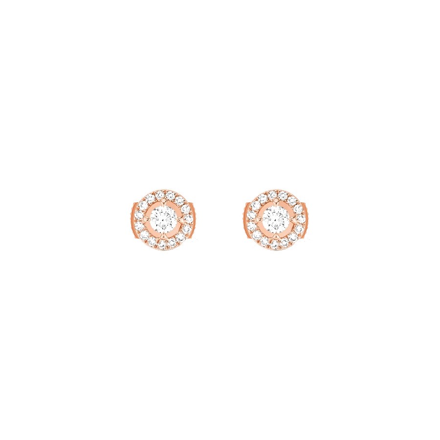 Boucles d'oreilles Messika Joy en or rose et diamants ronds