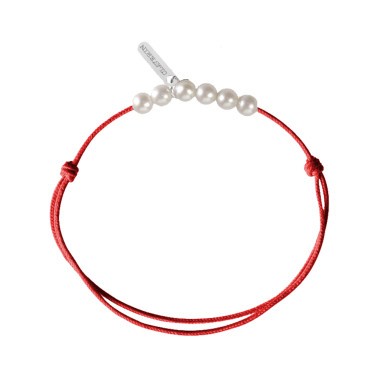 Bracelet Claverin Mini 6 Little Treasures cordon rouge corail et perles blanches - SOLDAT