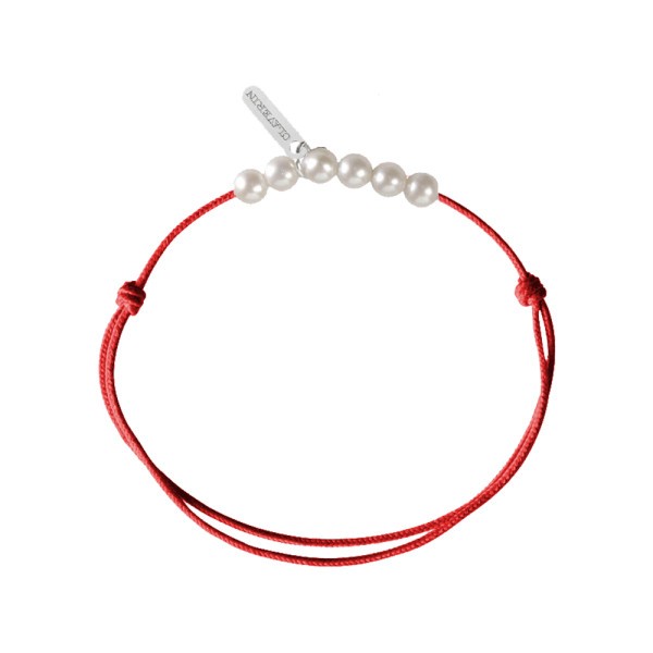 Bracelet Claverin Mini 6 Little Treasures cordon rouge corail et perles blanches - SOLDAT PL