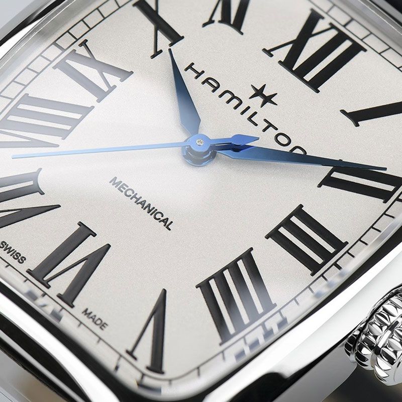 Montre Hamilton Boulton mécanique cadran blanc bracelet cuir noir H13519711