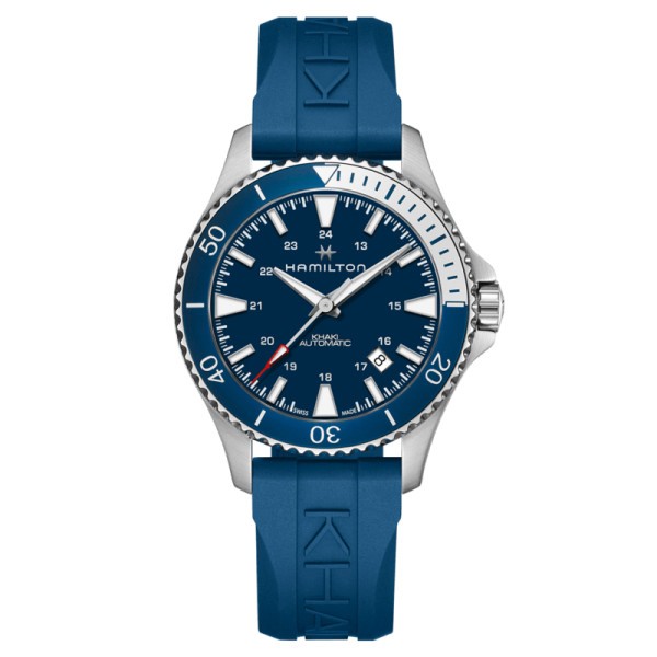Montre Hamilton Khaki Navy Scuba automatique cadran bleu bracelet caoutchouc bleu 40 mm