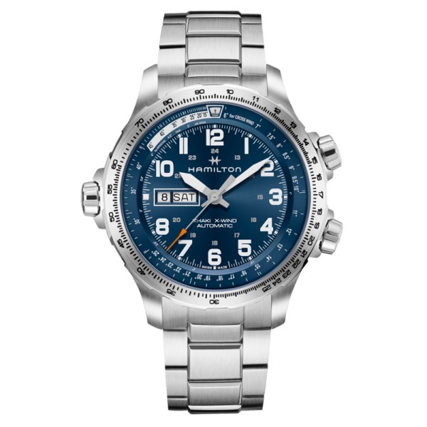 Montre Hamilton Khaki Aviation X-Wind Day Date auto cadran bleu bracelet acier 45 mm