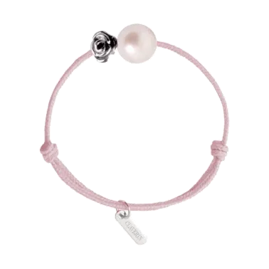 Bracelet Claverin Baby Girls Cords Flower cordon rose poudré perle blanche et fleur en or blanc - SOLDAT PL