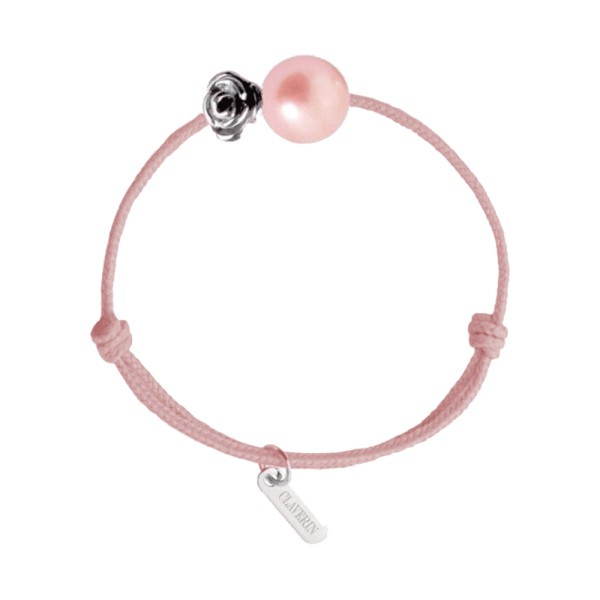 Bracelet Claverin Baby Girls Cords Flower cordon rose poudré perle rose et fleur en or blanc - SOLDAT PL