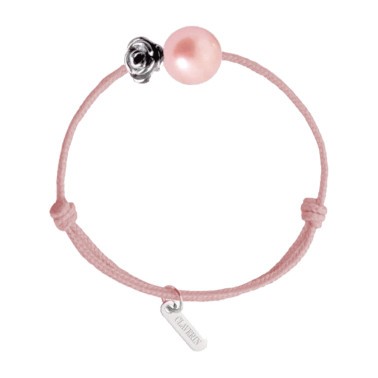 Bracelet Claverin Baby Girls Cords Flower cordon rose poudré perle rose et fleur en or blanc - SOLDAT