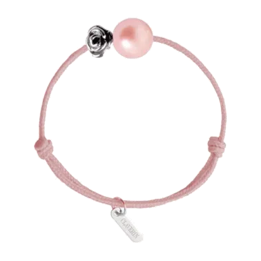 Bracelet Claverin Baby Girls Cords Flower cordon rose poudré perle rose et fleur en or blanc - SOLDAT