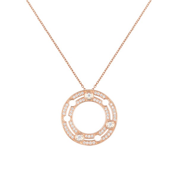 Pendentif Dinh van Pulse en or rose et pavage diamants 20 mm sur chaîne