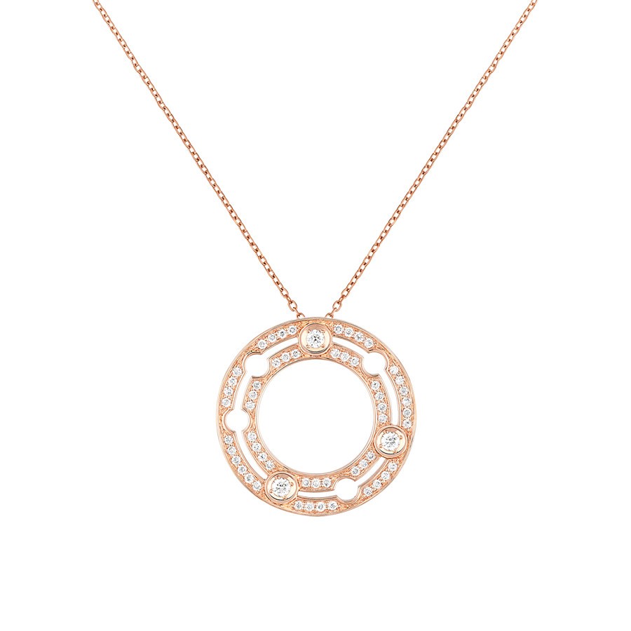 Pendentif Dinh van Pulse en or rose et pavage diamants 20 mm sur chaîne