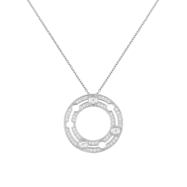 Pendentif Dinh van Pulse en or blanc et pavage diamants 20 mm sur chaîne
