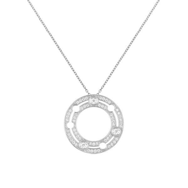 Pendentif Dinh van Pulse en or blanc et pavage diamants 20 mm sur chaîne