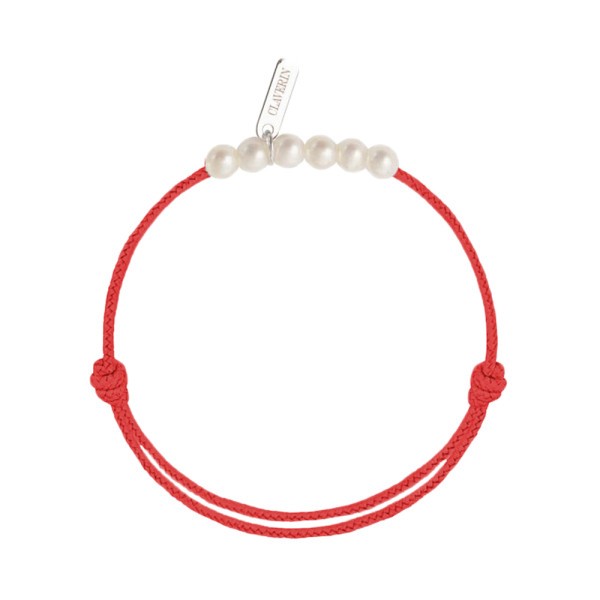 Bracelet Claverin Baby Girls Cords Little Treasures cordon rouge corail et perles blanches