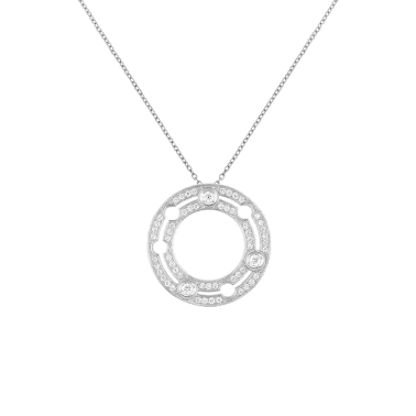 Pendentif Dinh van Pulse en or blanc et pavage diamants 20 mm sur chaîne