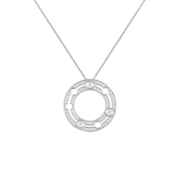 Pendentif Dinh van Pulse en or blanc et pavage diamants 20 mm sur chaîne