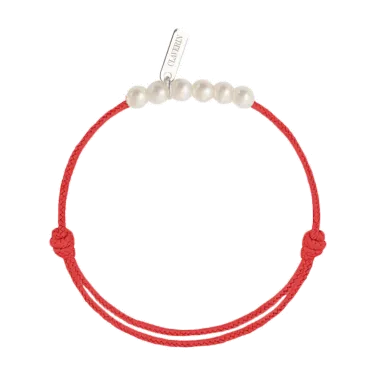 Bracelet Claverin Baby Girls Cords Little Treasures cordon rouge corail et perles blanches - SOLDAT
