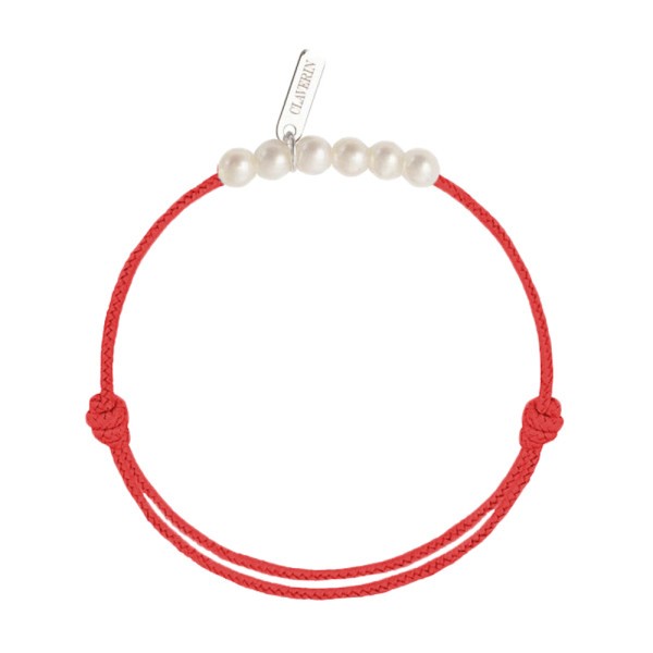 Bracelet Claverin Baby Girls Cords Little Treasures cordon rouge corail et perles blanches