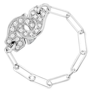 Bague Dinh van Menottes R7,5 en or blanc et diamants sur chaîne