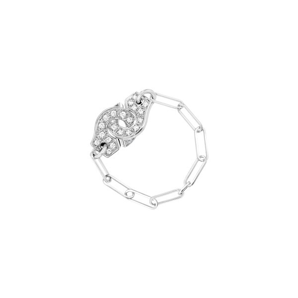 Bague Dinh van Menottes R7,5 en or blanc et diamants sur chaîne