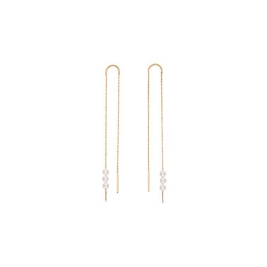 Boucles d'oreilles Claverin Long Rosary en or jaune et perles blanches - SOLDAT PL