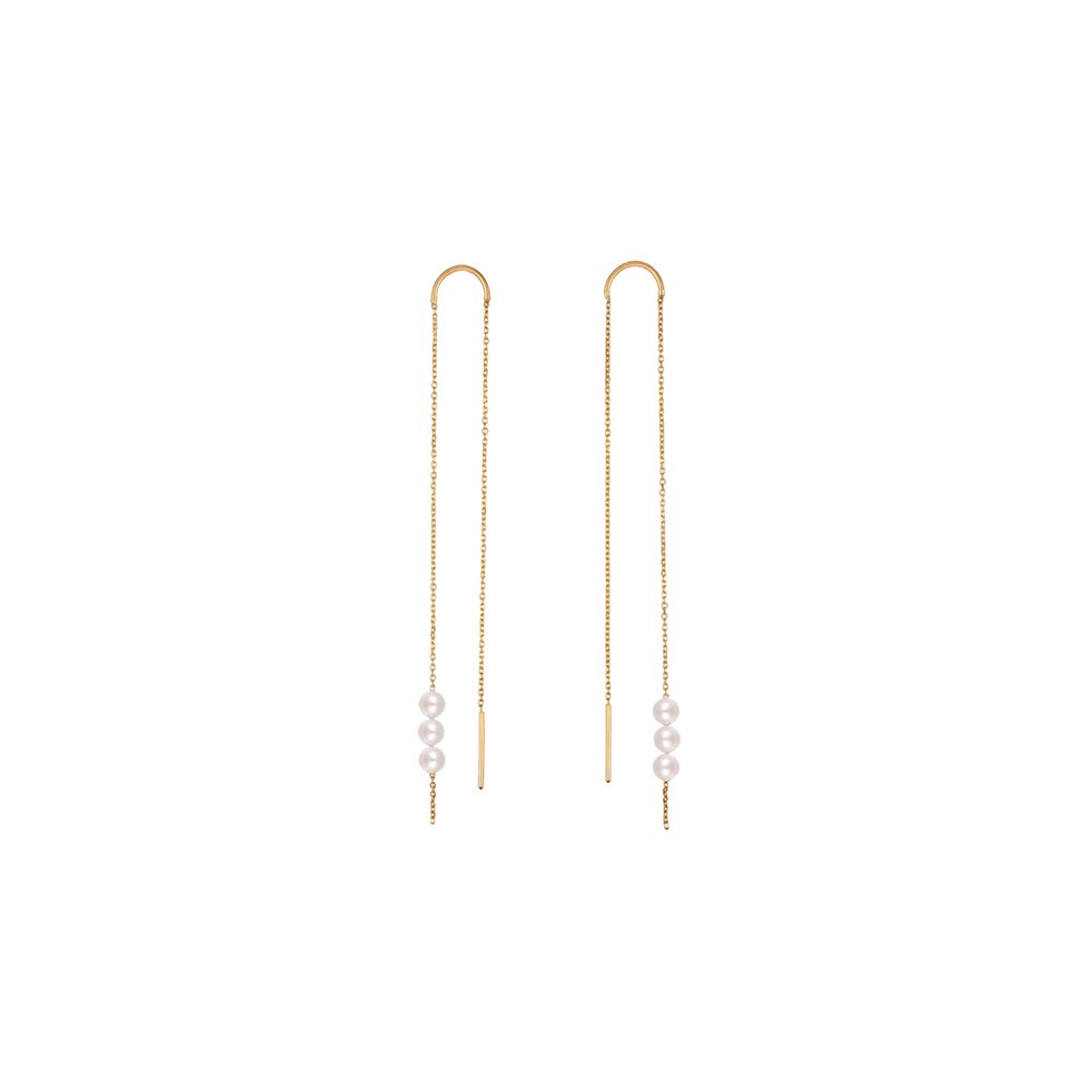 Boucles d'oreilles Claverin Long Rosary en or jaune et perles blanches - SOLDAT PL