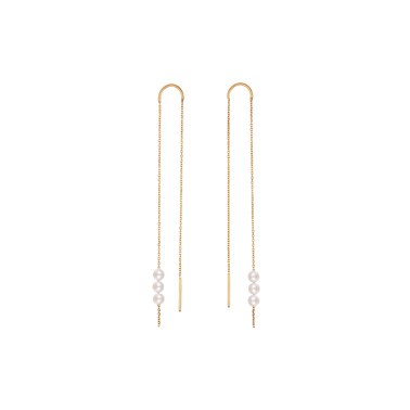 Boucles d'oreilles Claverin Long Rosary en or jaune et perles blanches - SOLDAT