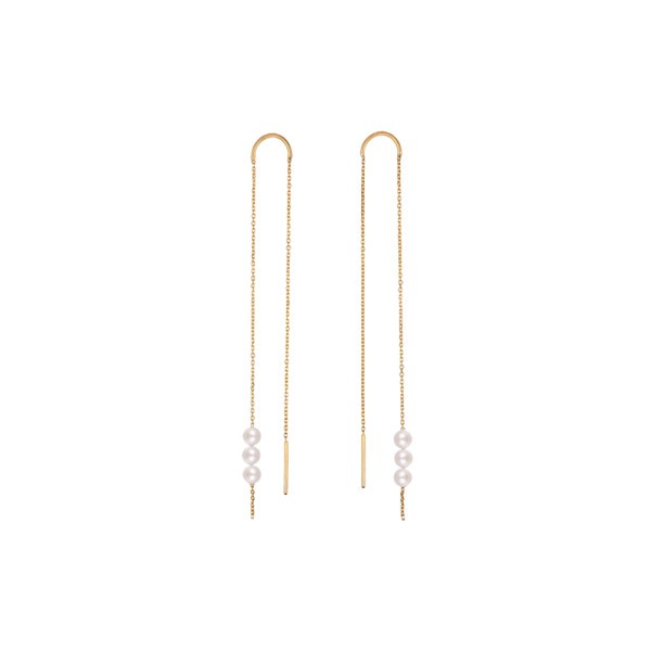 Boucles d'oreilles Claverin Long Rosary en or jaune et perles blanches - SOLDAT