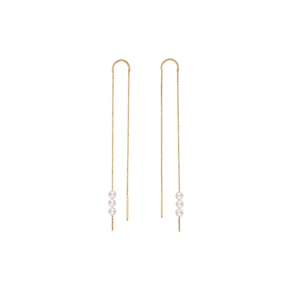 Boucles d'oreilles Claverin Long Rosary en or jaune et perles blanches - SOLDAT