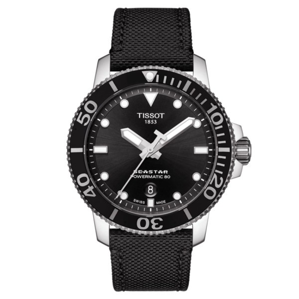 Montre Tissot T-Sport Seastar 1000 Powermatic 80 cadran noir bracelet caoutchouc noir 43 mm