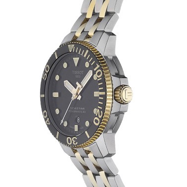 Montre Tissot T-Sport Seastar 1000 Powermatic 80 bicolore cadran noir bracelet acier bicolore 43 mm